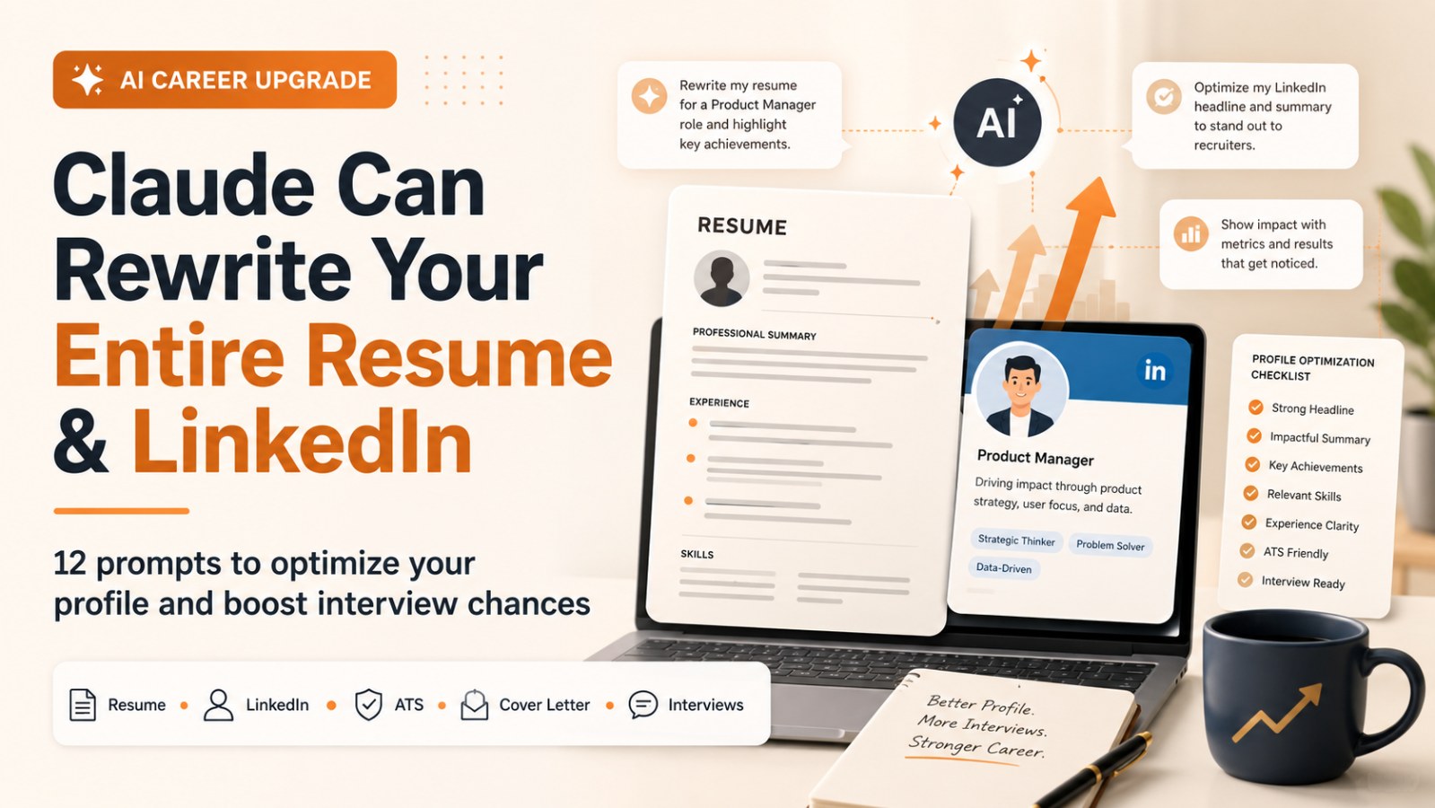 12 Claude Prompts to Improve Your Resume, LinkedIn Profile and Interview Chances